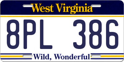 WV license plate 8PL386