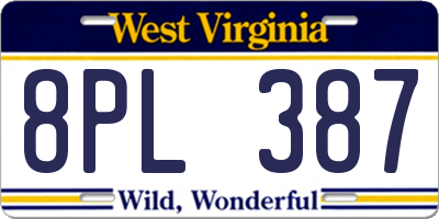 WV license plate 8PL387