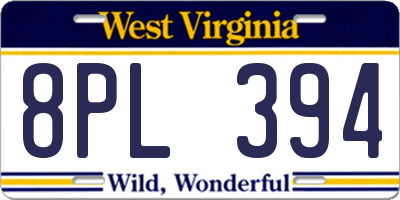 WV license plate 8PL394