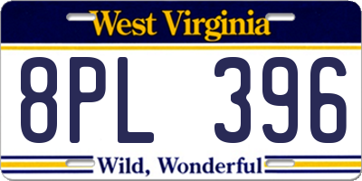 WV license plate 8PL396