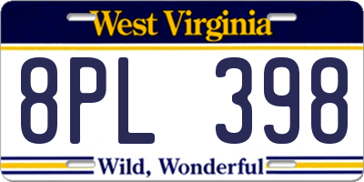 WV license plate 8PL398