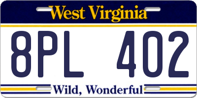 WV license plate 8PL402