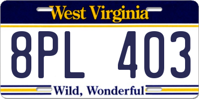 WV license plate 8PL403