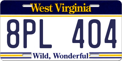 WV license plate 8PL404