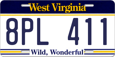 WV license plate 8PL411
