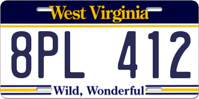 WV license plate 8PL412