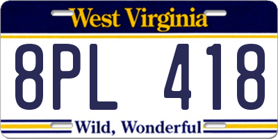 WV license plate 8PL418