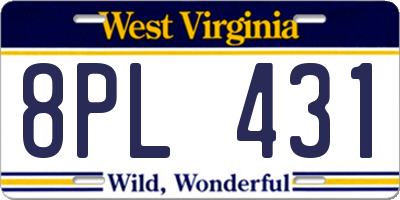 WV license plate 8PL431
