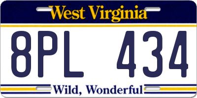 WV license plate 8PL434