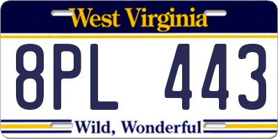 WV license plate 8PL443