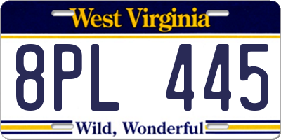 WV license plate 8PL445