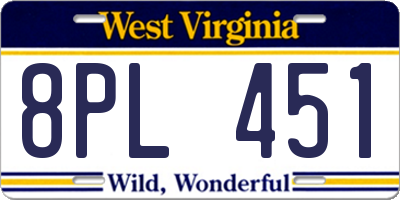 WV license plate 8PL451