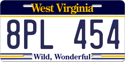 WV license plate 8PL454