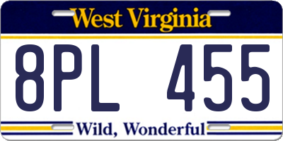 WV license plate 8PL455