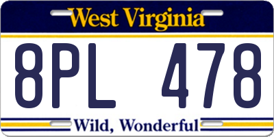 WV license plate 8PL478