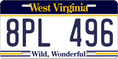 WV license plate 8PL496