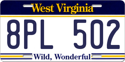 WV license plate 8PL502