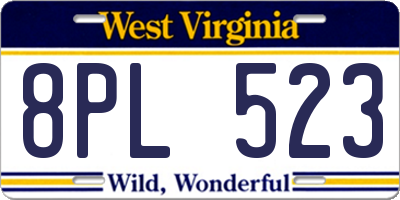 WV license plate 8PL523