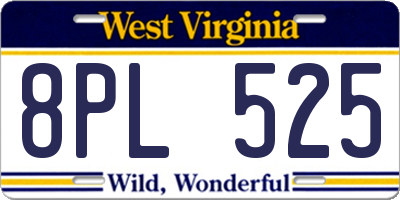 WV license plate 8PL525