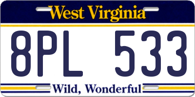 WV license plate 8PL533