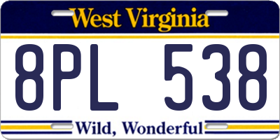 WV license plate 8PL538
