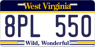WV license plate 8PL550