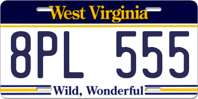WV license plate 8PL555