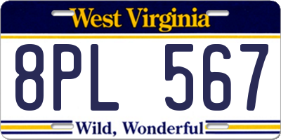 WV license plate 8PL567