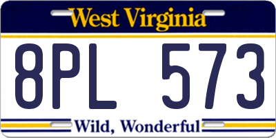 WV license plate 8PL573