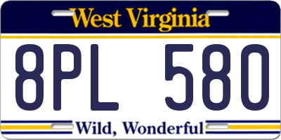 WV license plate 8PL580