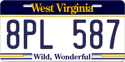 WV license plate 8PL587