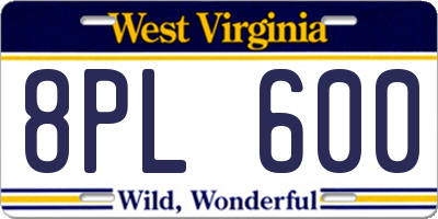 WV license plate 8PL600