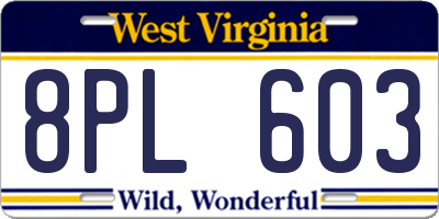 WV license plate 8PL603