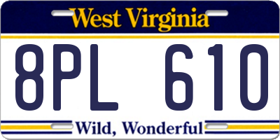 WV license plate 8PL610