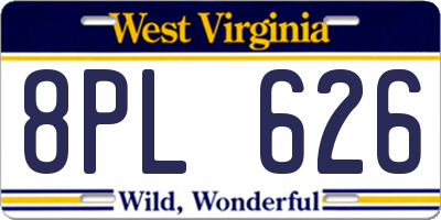 WV license plate 8PL626