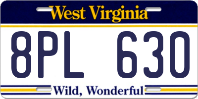 WV license plate 8PL630