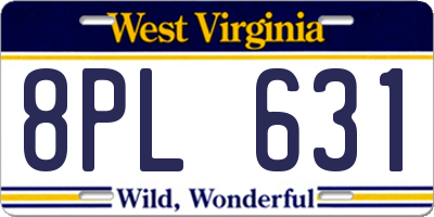 WV license plate 8PL631