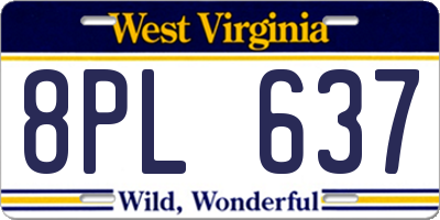 WV license plate 8PL637