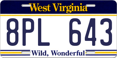 WV license plate 8PL643