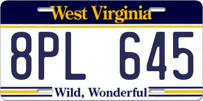 WV license plate 8PL645