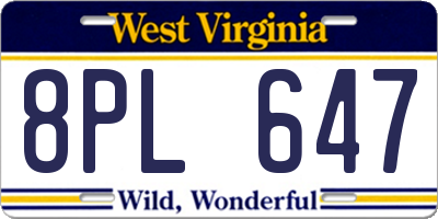 WV license plate 8PL647