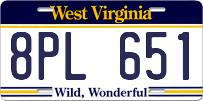 WV license plate 8PL651