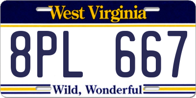 WV license plate 8PL667