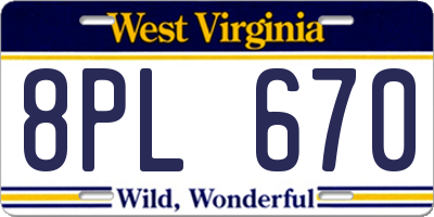 WV license plate 8PL670