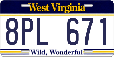 WV license plate 8PL671