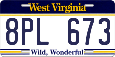 WV license plate 8PL673
