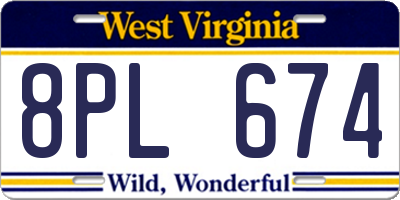 WV license plate 8PL674