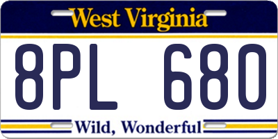WV license plate 8PL680