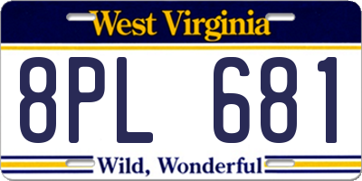 WV license plate 8PL681
