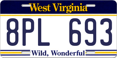 WV license plate 8PL693